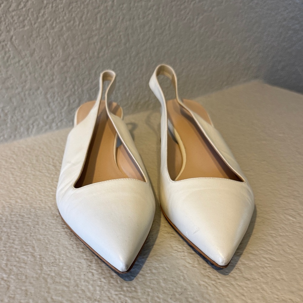 Everlane White Pointed Toe Slingback Flats Size 11 made in Italy